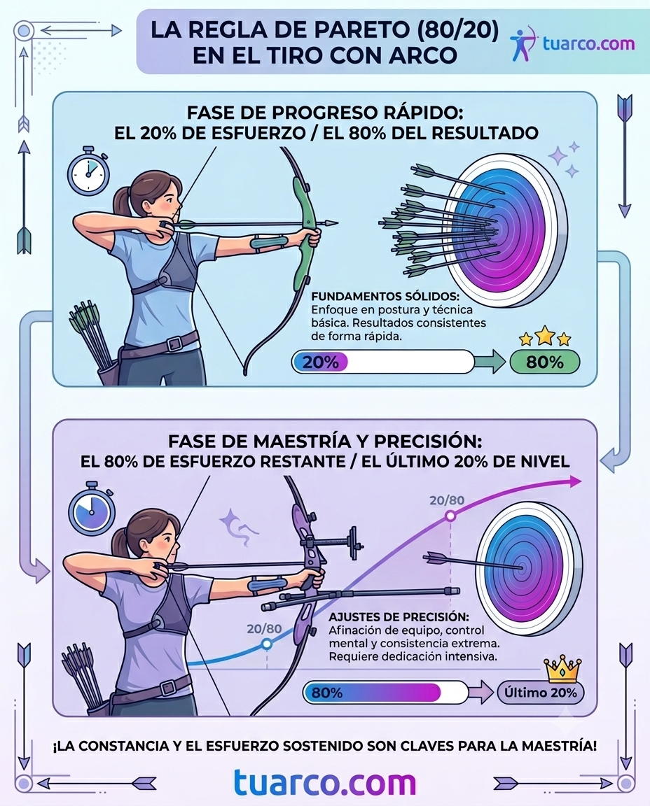 La Ley de Pareto en el Tiro con Arco: ¿Por qué te estancas y cómo llegar al 100%?